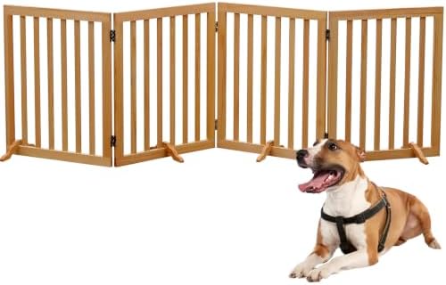 Wooden Foldable Dog Gate Freestanding 4 Panels Puppy Safety Fence-Brown by JINHYUMY