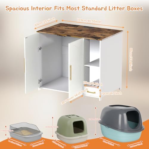 Hidden Cat Litter Box Enclosure Furniture – Large Dog-Proof Litter Box Cabinet - Image 2