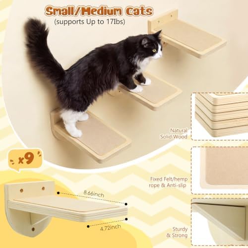 SiliFine Cat Wall Stairs Climbing Steps, Natural Wood Color - Image 2