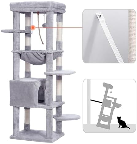 Heybly Cat Tree for Large Cats, 20lbs Heavy Duty, 60 inches XXL HCT050W - Image 4
