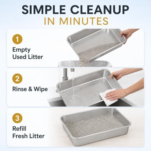 Small Stainless Steel Kitten Litter Box, Low Entry, 15.7 x 11.8 x 4 in - Image 3