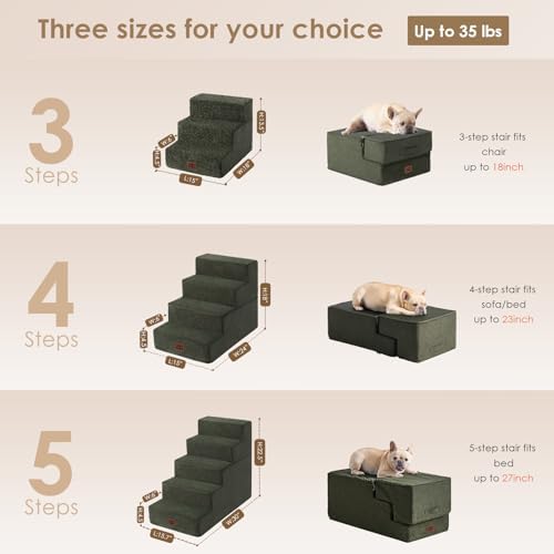 EHEYCIGA Dog Stairs for Bed 18" H, Dog 4-Steps for High Bed, Military Green - Image 2