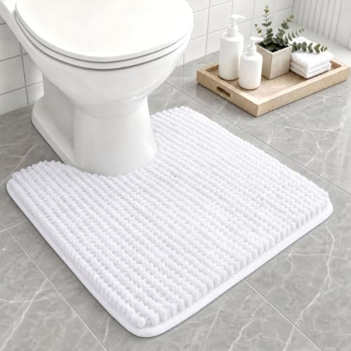 Ophanie White Toilet Rugs U-Shaped 20x20, Soft Chenille Contour Bath Mat by Ophanie