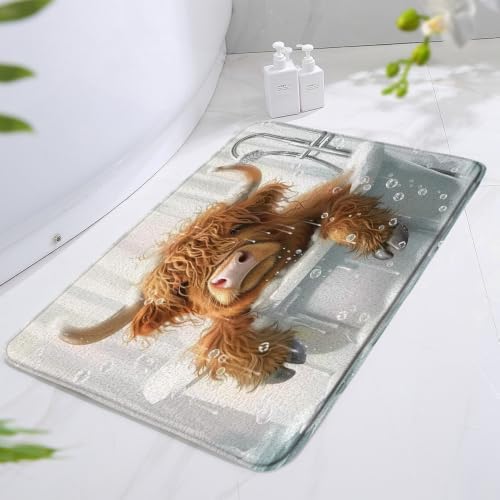 Funny Highland Cow Bath Mat Fun Animals in Bathtub Brown Calf Cute Cattle - Image 3