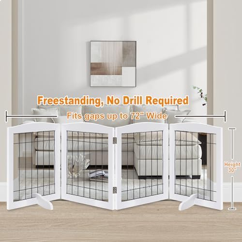 LZRS 4-Panel Freestanding Wooden Dog Gate—Extra Wide 30” Tall Foldable Pet - Image 2