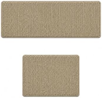 Ophanie Beige color-block Bathroom Rugs 36x24, Soft Chenille Bath Mat, Non Slip by Ophanie