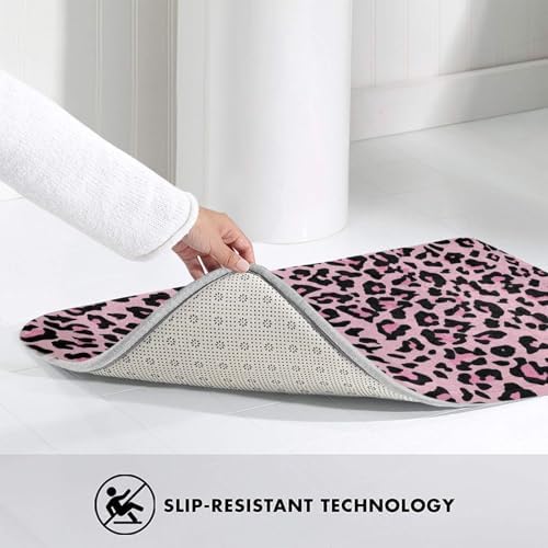 Pink Leopard Bath Mat Non-Slip Soft Microfiber Bathroom Rugs Washable Bathmat - Image 4
