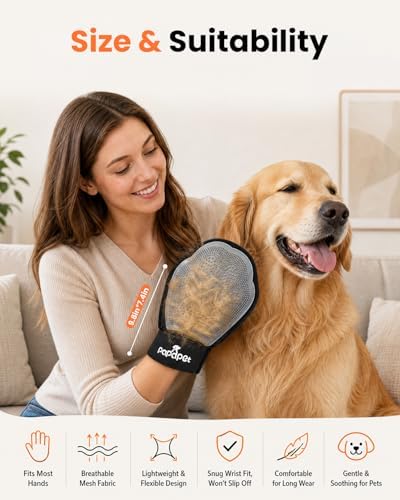 Pet Hair Removal Glove for Dogs & Cats, 2-in-1 Double-Sided Pet Grooming Tool - Image 6