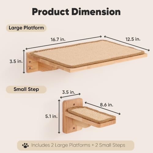 FUKUMARU Cat Wall Shelves 4 Set, Solid Rubber Wood Shelf - Image 4