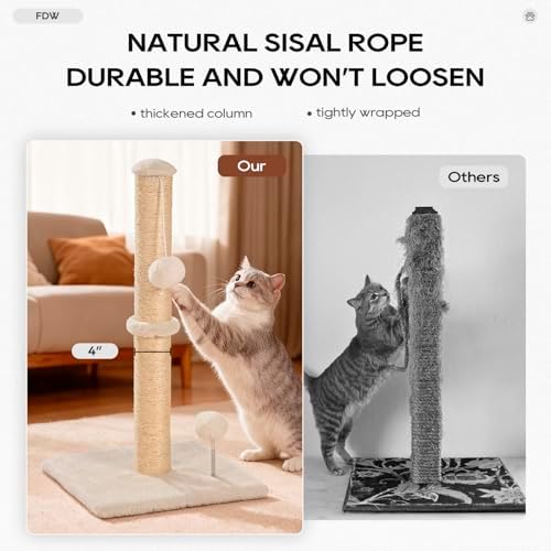 FDW 33 Inch Cat Scratching Post Cat Scratcher Natural Sisal Rope Scratch Post - Image 2
