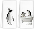 Funny Penguin Hand Towels Set of 2, Funny Penguins Take a Bath Hand Towels by OINDADE