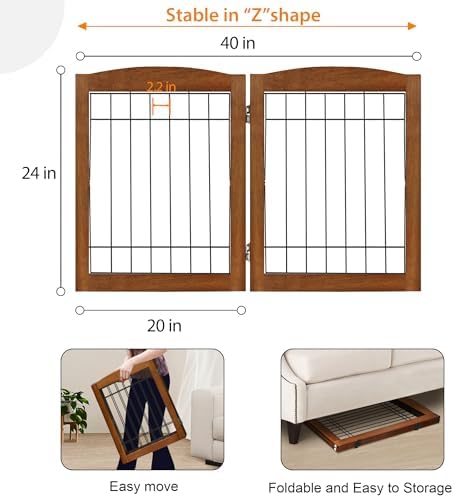 LZRS 2-Panel Freestanding Foldable Wood Dog Gate – Solid Wood & Steel Wire - Image 5