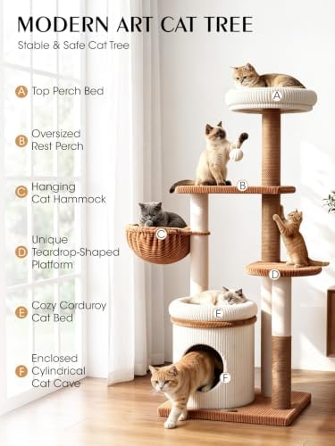 52" Cat Tree Tower for Large Cats, Modern Corduroy, Stable Base - Image 4