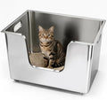 Enclosed Stainless Steel Cat Litter Box 11.8” High Sides, Extra Large Litter Box by PTLOM
