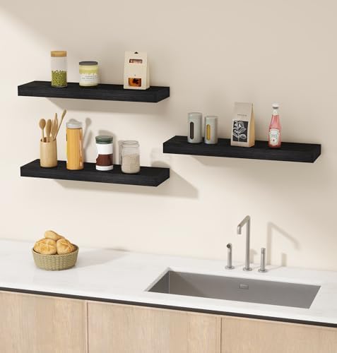 Vervida® Black Rustic Floating Wall Shelves 24in Set of 3 Hidden - Image 2