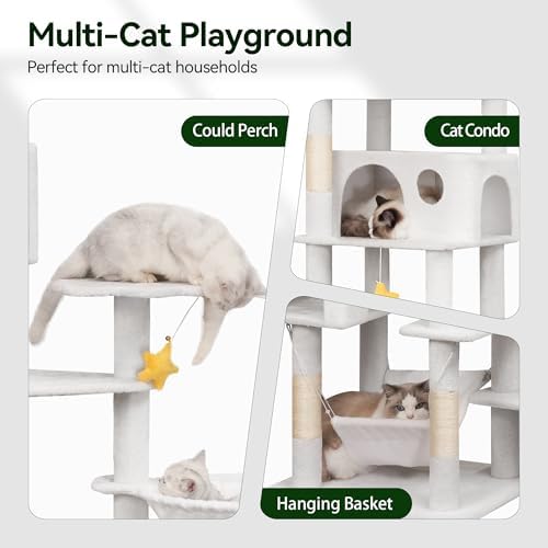 Meecal 79in Large White Cat Tree, Scratching Post, Condos & Hammocks - Image 5