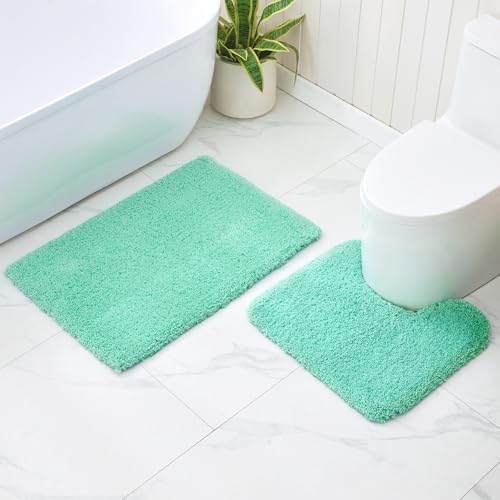 Disolla Toilet Rug 22x24 Mint Green, Soft Toilet Mat U-Shaped Washable - Image 5