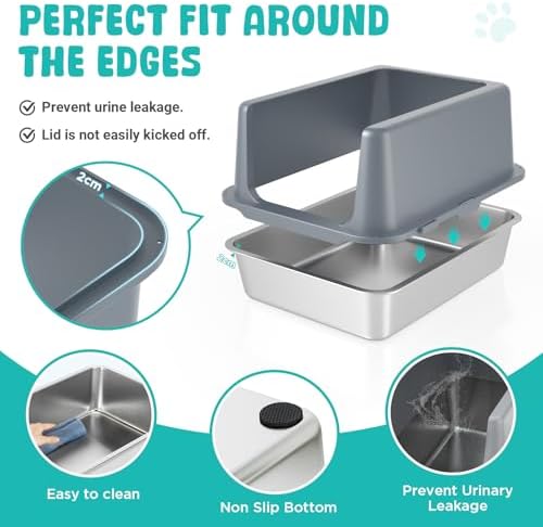 Litter Box with Lid, Stainless Steel Cat Litter Box - Image 6