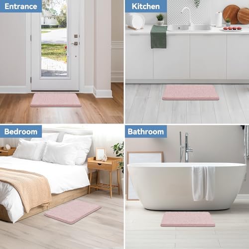 Bcoimo Bath Rug Mat, 30x20 Chenille Non Slip Pink Bathroom Floor Shower Mats - Image 6