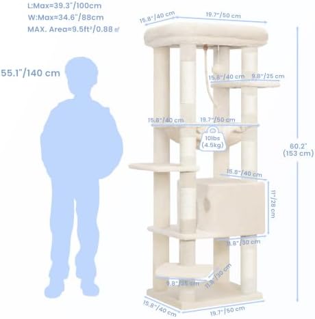 Heybly Cat Tree for Large Cats, 20lbs Heavy Duty, 60 inches XXL HCT050M - Image 5