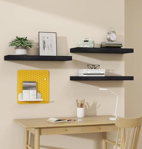 Vervida® Black Floating Wall Shelves Set of 3 Decor Storage Hidden - Image 2