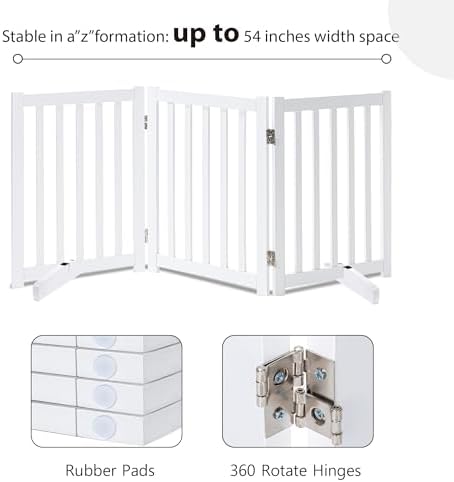 LZRS Wooden Free Standing Dog Gate 60" W x 30" H, Foldable Solid Hardwood Pet - Image 3