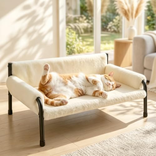 Pawaboo Elevated Cat Couch Bed for Indoor Cats, Sturdy Metal Frame Cat Sofa by Pawaboo