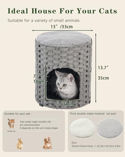 SETVSON Cat House for Indoor Cat, Small Handwoven PE Rattan Cave - Image 5
