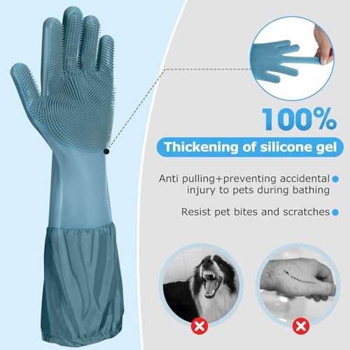Dog washing gloves | Pet grooming gloves | Extra Long Arms 17.3in, hazy blue - Image 4