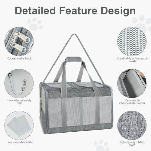 Soft-Sided Cat Carrier for 2 Cats, Breathable Mesh Design, Airline Approved - Image 3