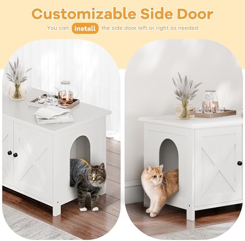Shintenchi Cat Litter Box Enclosure, Litter Box Furniture Cabinet Hidden - Image 5