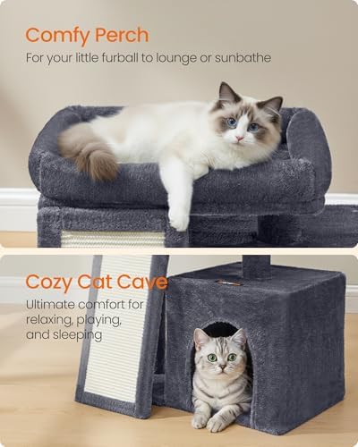 Feandrea Cat Tree, 18.3-in Small Cat Tower, Cute Kittens Condo, Dark Gray - Image 4