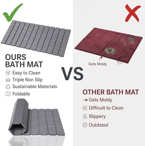 Linidcoud Foldable Stone Bath Mat, Non Slip Large Diatomaceous Shower Mat - Image 6