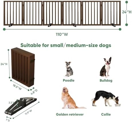 Dog Gates for Doorways, Freestanding Foldable Dog Gate Indoor, Pet Gates for - Image 2