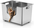 Enclosed Stainless Steel Cat Litter Box 13.8” High Sides, Extra Large Litter Box by PTLOM