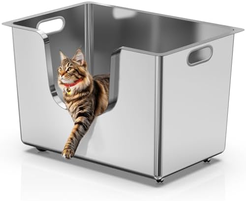 Enclosed Stainless Steel Cat Litter Box 13.8” High Sides, Extra Large Litter Box by PTLOM