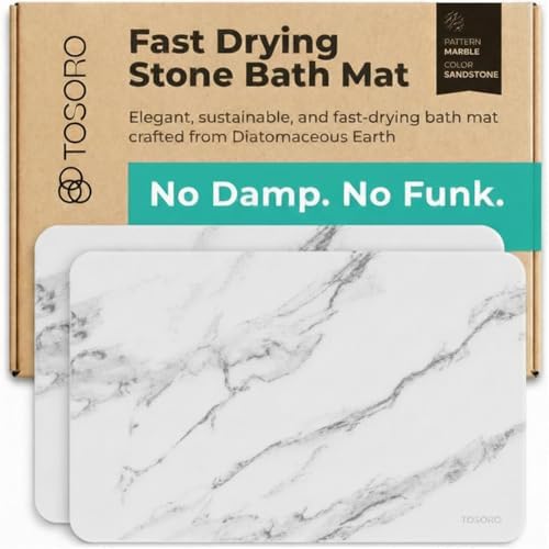 TOSORO - Stone Bath Mat Diatomaceous Earth Shower Mat Non-Slip Super Absorbent by Tosoro