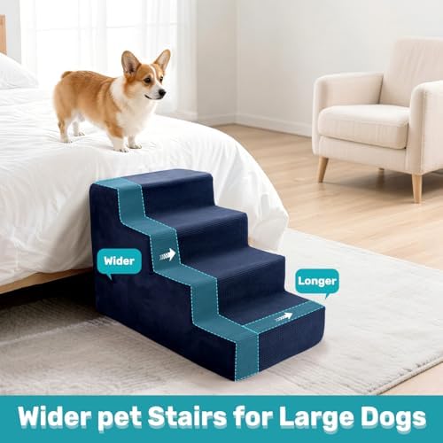 Dog Stairs for Bed, Extra Wide 4-Step Dog Steps for High Bed, High-Density Foam - Image 7