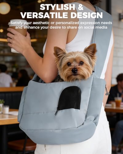 Lightweight Pet Sling Carrier for Small Dogs Under 7Lb, Light Grey - Image 7