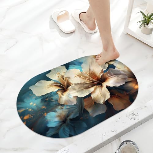 Lily Flowers-with-Blue Super Absorbent Quick-Drying Bathroom Mat Rug, Rubber - Image 6