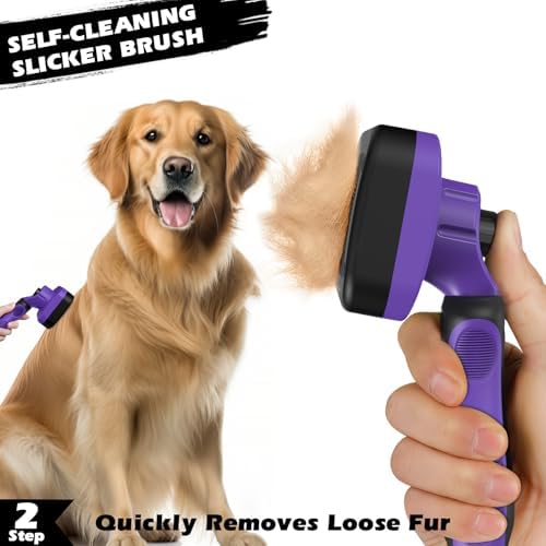Professional 3PCS Self Cleaning Slicker Brush & Pet Grooming Rake & Flea Comb - Image 4