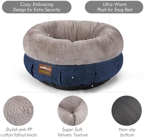 ClevaHome Calming Soft Plush Donut Cat Bed, Fluffy Round Cat Bed - Image 4