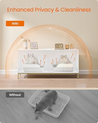 Feandrea Double Cat Litter Box Enclosure, Double Room, Modern Style - Image 4