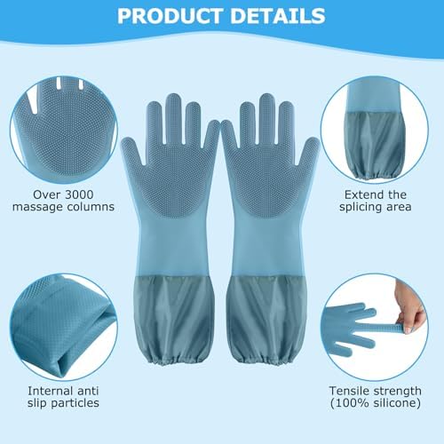 Dog washing gloves | Pet grooming gloves | Extra Long Arms 17.3in, hazy blue - Image 3