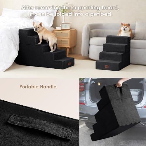 EHEYCIGA Dog Stairs for Bed 18" H, 4-Step Extra Wide Dog Steps - Image 5