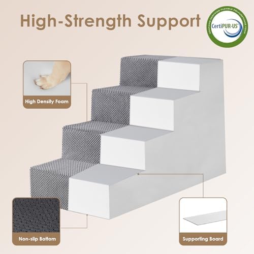 EHEYCIGA Dog Stairs for Bed 20" H, 4-Step Extra Wide Dog Steps - Image 3