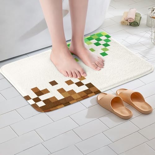 Pixelated Bath Rug, Cartoon Gamepad Shaggy Absorbent Non Slip Floor Mat - Image 2