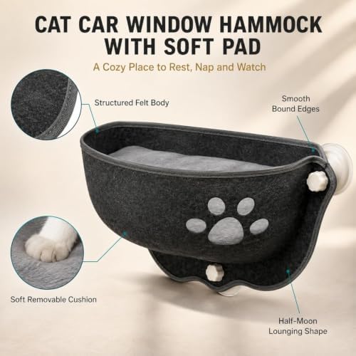 Cat Car Window Hammock with Soft Pad, Cat Car Window Seat, Suction Cup Bed - Image 6