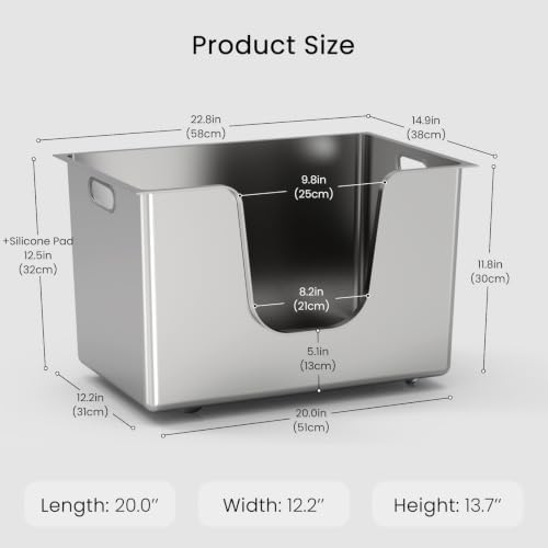 Enclosed Stainless Steel Cat Litter Box 11.8” High Sides, Extra Large Litter Box - Image 2