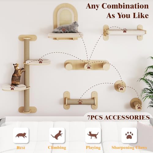 BYBYME 7 Pcs Wall-Mounted Cat Shelves, Kitten Platform & Cat Bed - Image 4
